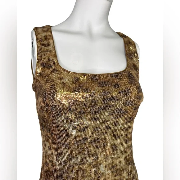 Cache Gold Sequin Cheetah Backless Mini Dress sz 2 - Picture 2 of 8